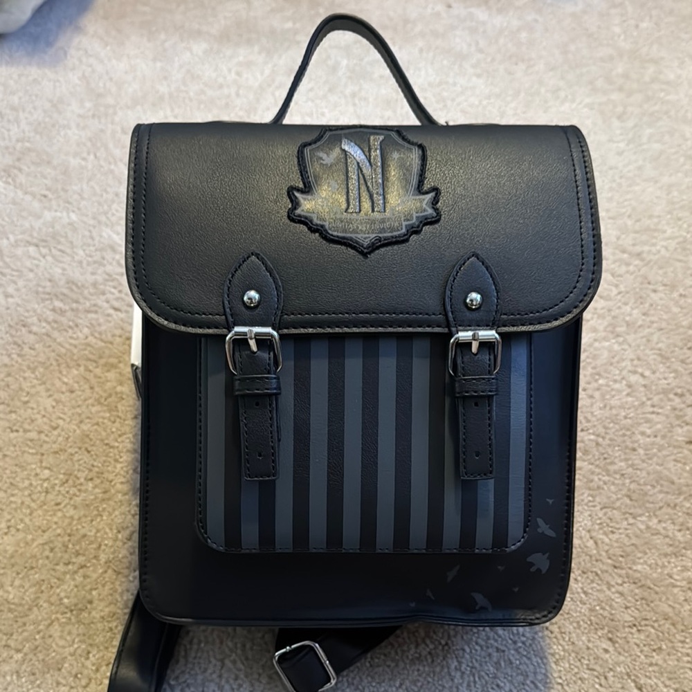 Wednesday Black and Gray Striped Backpack 💜🩶